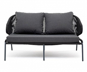 Диван двухместный Милан 4SIS из роупа (веревки), каркас алюминий темно-серый (RAL7024), роуп темно-серый круглый, ткань темно-серая