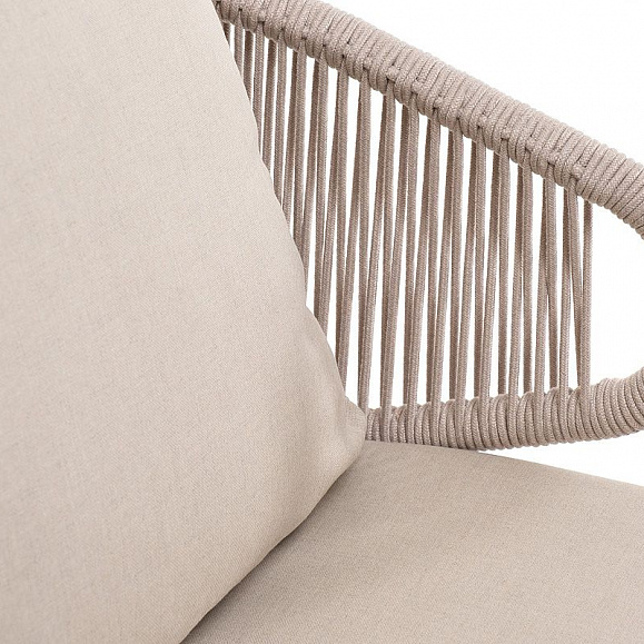 Кресло плетеное Милан 4SIS из роупа, каркас алюминий белый шагрень, роуп бежевый круглый, ткань бежевая фото 5