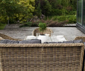 Левый модуль дивана Бергамо 4SIS из искусственного ротанга, цвет соломенный