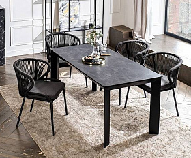 Обеденная Венето 4SIS группа на 4 персоны со стульями Милан, каркас темно-серый, роуп темно-серый