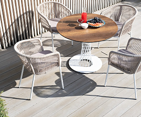 Диего обеденная группа на 4 персоны, круглый стол дуб, цвет бежевый