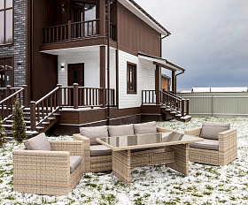 Обеденный комплект Karl Royal Family из искусственного ротанга с обеденным столом, цвет бежевый