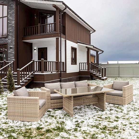 Обеденный комплект Karl Royal Family из искусственного ротанга с обеденным столом, цвет бежевый фото 2