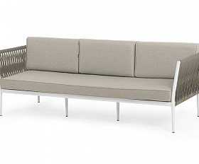 Касабланка диван 3-местный плетеный из роупа, каркас алюминий светло-серый (RAL7035) муар, роуп серо-коричневый 23мм, ткань бежевая 15052