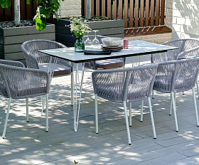 Обеденная группа Милан 4SIS из роупа (веревки), цвет светло-серый с белым каркасом