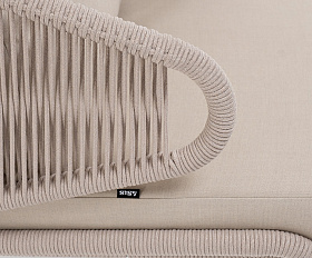 Милан кресло плетеное из роупа, каркас алюминий белый муар, роуп бежевый круглый, ткань бежевая 15052