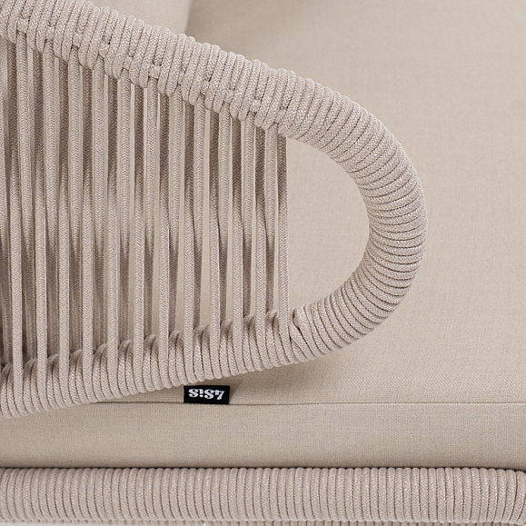 Милан кресло плетеное из роупа, каркас алюминий белый муар, роуп бежевый круглый, ткань бежевая 15052 фото 4