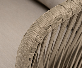 Мальорка кресло плетеное из роупа, основание дуб, роуп серо-коричневый 23мм, ткань бежевая 15052