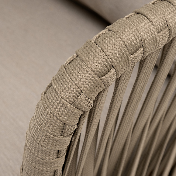 Мальорка кресло плетеное из роупа, основание дуб, роуп серо-коричневый 23мм, ткань бежевая 15052 фото 5