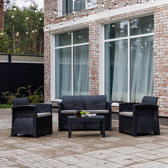 Обеденный комплект Lily Royal Family из пластика с двухместным диваном, цвет черный фото 1