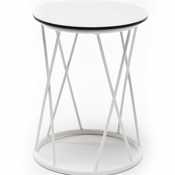 Колумбия журнальный стол из HPL круглый Ø40 H55, каркас из стали белый, цвет столешницы молочный фото 1