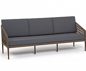 Канны диван 3-местный плетеный из роупа, каркас алюминий темно-серый (RAL7024) шагрень, роуп темно-серый круглый, ткань темно-серая 019