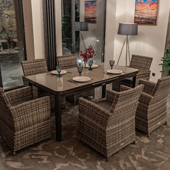 Обеденный комплект Ludwig + Fiona Royal Family из искусственного ротанга, цвет серый фото 1