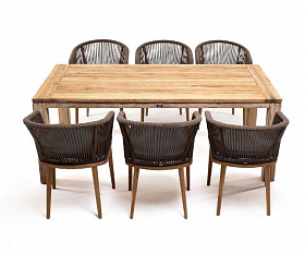 Обеденная группа Мадейра 4SIS из роупа (веревки) на 6 персон, цвет коричневый