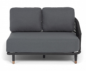 Верона левый модуль плетеный из роупа, каркас алюминий темно-серый (RAL7024) муар, роуп темно-серый круглый, ткань темно-серая 027, L131х89