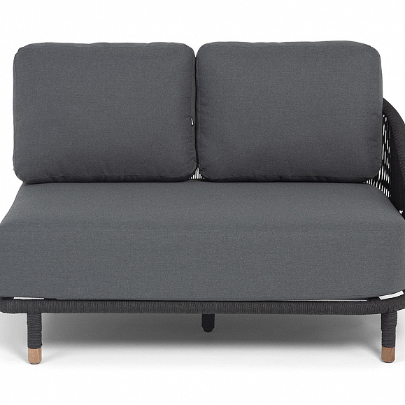 Верона левый модуль плетеный из роупа, каркас алюминий темно-серый (RAL7024) муар, роуп темно-серый круглый, ткань темно-серая 027, L131х89 фото 2