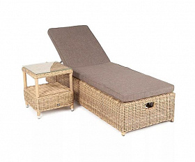 Комплект шезлонг со столиком Рим 4SIS из искусственного ротанга, цвет соломенный