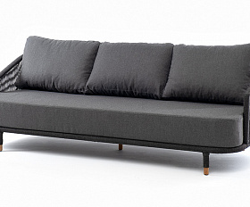 Верона диван 3-местный плетеный из роупа, каркас алюминий темно-серый (RAL7024) муар, роуп темно-серый круглый, ткань темно-серая 027