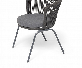 Люксембург стул плетеный из роупа, каркас из стали темно-серый (RAL7024) муар, роуп темно-серый круглый, ткань темно-серая 027