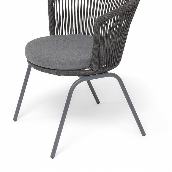 Люксембург стул плетеный из роупа, каркас из стали темно-серый (RAL7024) муар, роуп темно-серый круглый, ткань темно-серая 027 фото 6