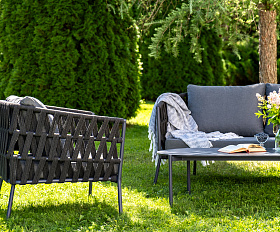 Диего лаунж-зона 4-местная плетеная из роупа (веревки), каркас алюминиевый темно-серый, роуп темно-серый