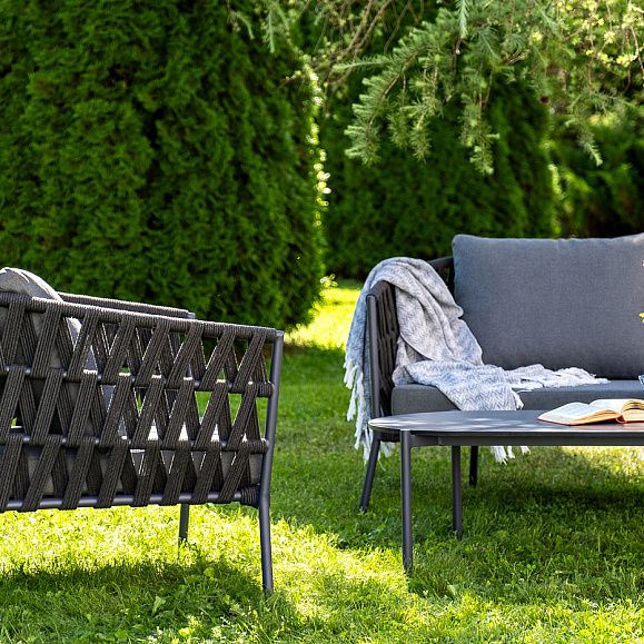 Диего лаунж-зона 4-местная плетеная из роупа (веревки), каркас алюминиевый темно-серый, роуп темно-серый фото 6