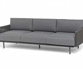 Джелло диван 3-местный плетеный из роупа, каркас алюминий темно-серый (RAL7024) муар, роуп темно-серый круглый, ткань темно-серая 027