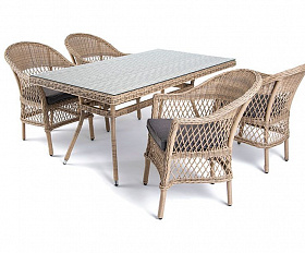 Обеденная группа Амароне 4SIS на 4 персоны,из искусственного ротанга, цвет соломенный