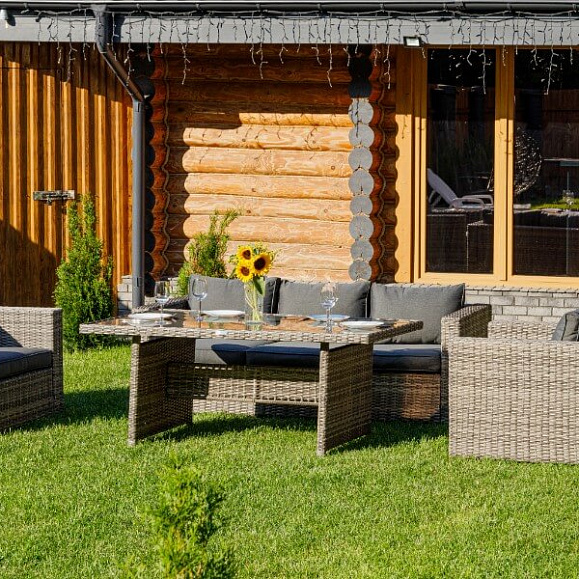 Обеденный комплект Karl Royal Family из искусственного ротанга с обеденным столом, цвет серый фото 6