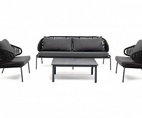 Лаунж-зона Милан 5-местная плетеная из роупа (веревки), каркас алюминиевый серый, роуп темно-серый