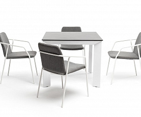 Обеденная группа Венето 4SIS на 4 персоны со стульями "Марокко", каркас белый, роуп серый