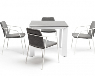 Обеденная группа Венето 4SIS на 4 персоны со стульями "Марокко", каркас белый, роуп серый