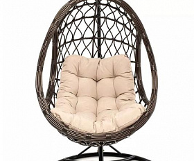 Подвесное кресло Венеция 4SIS из искусственного ротанга, цвет бронзовый с бежевой подушкой