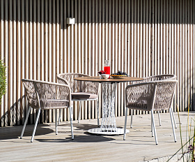 Диего обеденная группа на 4 персоны, круглый стол дуб, цвет бежевый