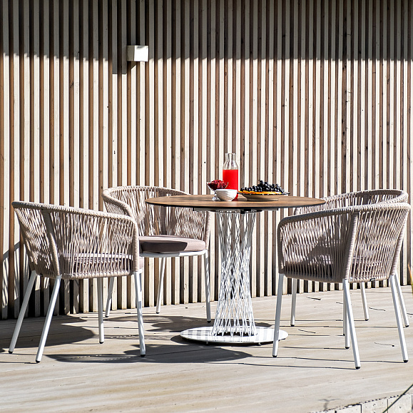 Диего обеденная группа на 4 персоны, круглый стол дуб, цвет бежевый фото 3