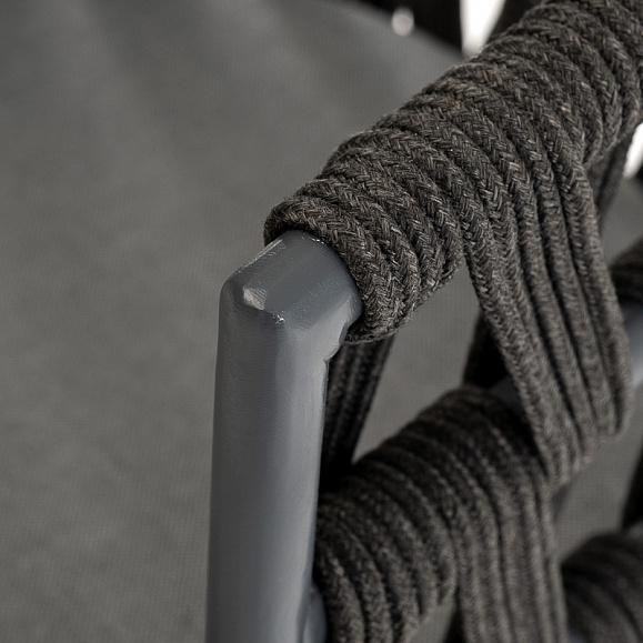 Диего стул плетеный из роупа, основание дуб, каркас из стали темно-серый (RAL7024) муар, роуп темно-серый круглый, ткань темно-серая 027 фото 7