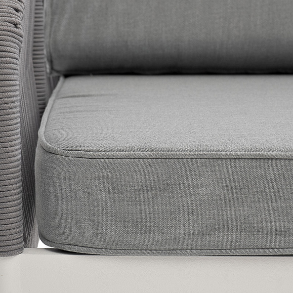 Канны правый модуль плетеный из роупа, каркас алюминий белый муар, роуп светло-серый круглый, ткань светло-серая фото 7