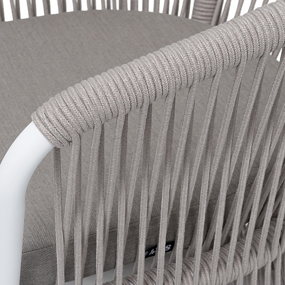 Романо стул плетеный из роупа, каркас алюминий белый муар, роуп бежевый круглый, ткань бежевая 15052 фото 6