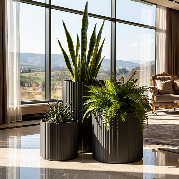 Кашпо TERRAFAKTURA Рифлоу D40H40 Маренго фото 1