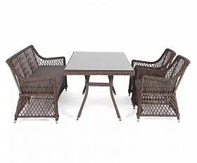 Плетеная обеденная группа Катания 4SIS из искусственного ротанга, цвет коричневый