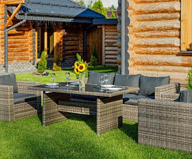 Обеденный комплект Karl Royal Family из искусственного ротанга с обеденным столом, цвет серый