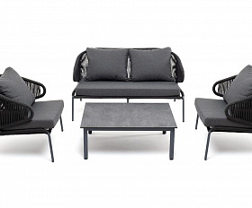 Лаунж-зона Милан 4SIS 4-местная плетеная из роупа (веревки), каркас алюминиевый серый, роуп темно-серый