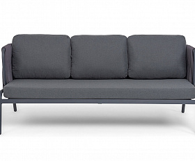 Ронда диван 3-местный плетеный из роупа, каркас алюминий темно-серый (RAL7024) муар, роуп серый 40 мм tex, ткань темно-серая 027