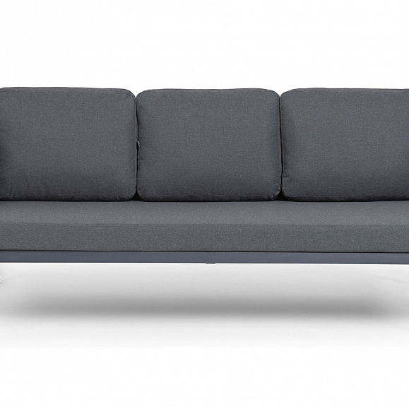 Ронда диван 3-местный плетеный из роупа, каркас алюминий темно-серый (RAL7024) муар, роуп серый 40 мм tex, ткань темно-серая 027 фото 3