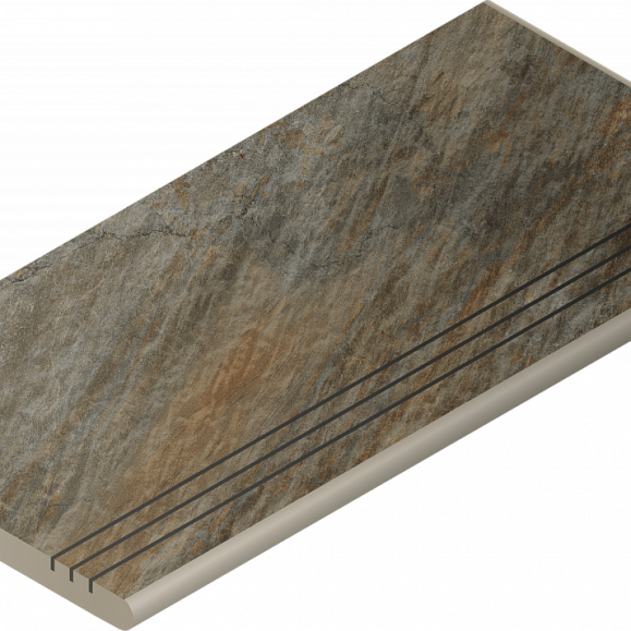 Керамогранитная ступень Italon Манетик X2 Дарк Закругленная Грип Правая 30X60 фото 1