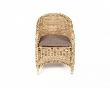 Плетеное кресло Равенна 4SIS из искусственного ротанга, цвет соломенный с серой подушкой