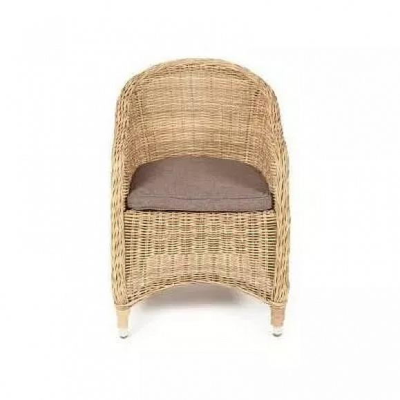 Плетеное кресло Равенна 4SIS из искусственного ротанга, цвет соломенный с серой подушкой фото 2