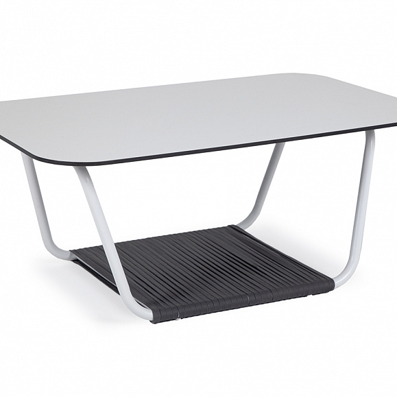 Гранада журнальный стол 90х60см из HPL, цвет молочный, каркас белый муар, роуп темно-серый круглый фото 1