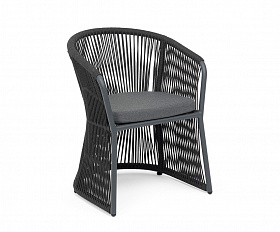 Романо стул плетеный из роупа, каркас алюминий темно-серый (RAL7024) муар, роуп темно-серый круглый, ткань темно-серая 027