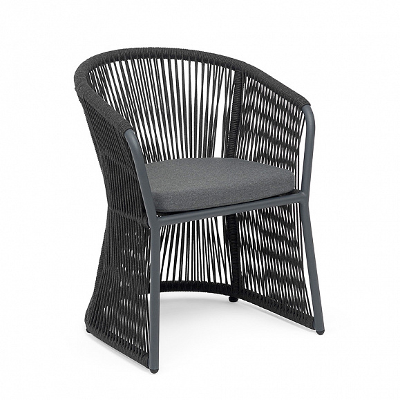 Романо стул плетеный из роупа, каркас алюминий темно-серый (RAL7024) муар, роуп темно-серый круглый, ткань темно-серая 027 фото 3